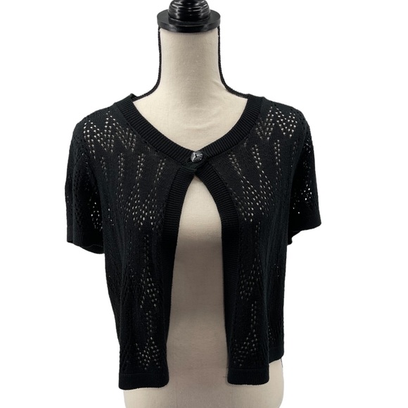 Cato Cut Out Open Front Short Sleeves Cardigan Black Size Large - Picture 3 of 7